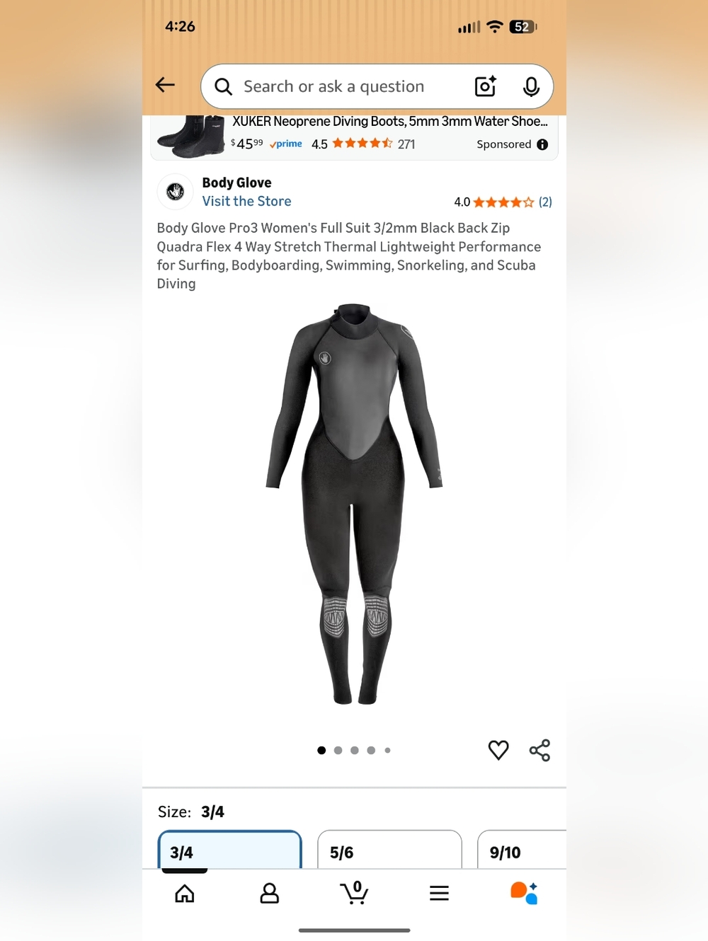 Body Glove Pro3 Women's Full Suit 3/2mm Black Back Zip Size 3/4 Like New